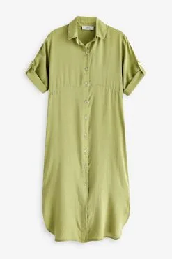 Next Green Midi Shirt Summer Dress With Linen