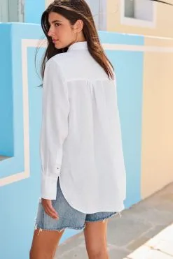 Next 100% Linen Long Sleeve Curved Hem Shirt -Women's Shirts & Blouses Sales C36 665s3