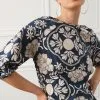Next Navy Blue Floral Scallop Hem Crew Neck Short Sleeve Top -Women's Shirts & Blouses Sales C38 777s