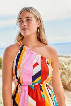 Next One Shoulder Split Hem Cotton Midi Summer Dress -Women's Shirts & Blouses Sales C41 530s3