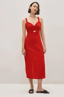 Next Linen Mix Slim Midi Dress