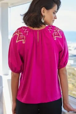 Next Short Puff Sleeves Embroidered Smock Top -Women's Shirts & Blouses Sales C47 100s3