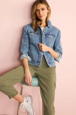 Next Mid Blue Puff Sleeve Denim Jacket