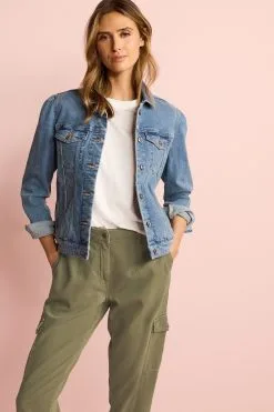 Next Mid Blue Puff Sleeve Denim Jacket -Women's Shirts & Blouses Sales C50 075s3