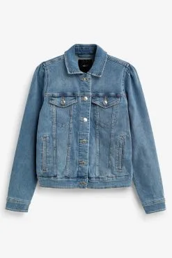 Next Mid Blue Puff Sleeve Denim Jacket -Women's Shirts & Blouses Sales C50 075s5