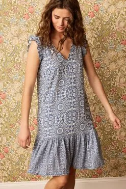 Next Ruffle Sleeve Tie Back Mini Dress With Linen