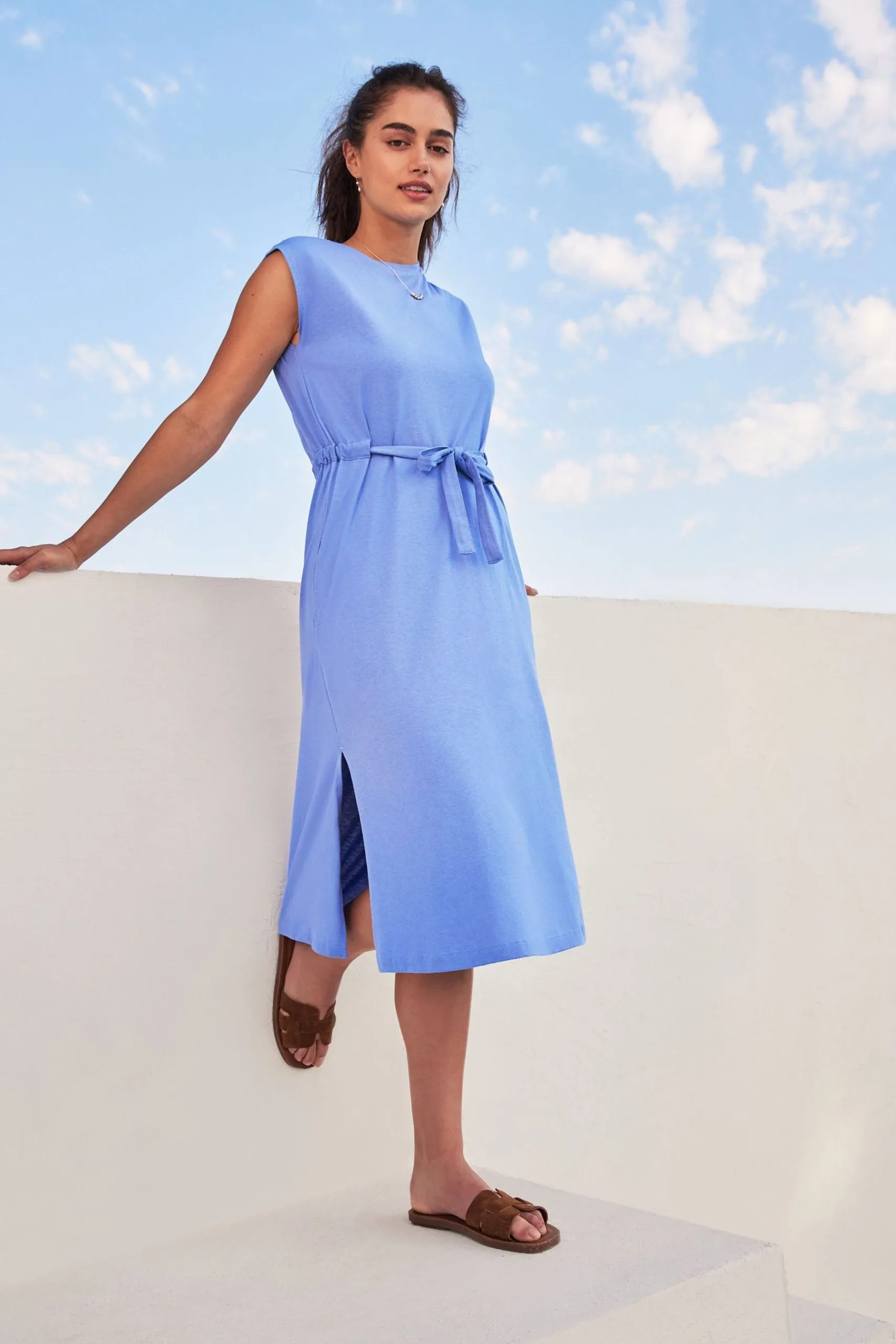Next Short Sleeve Cotton Belted T-Shirt Midi Summer Dress 3 Next Short Sleeve Cotton Belted T-Shirt Midi Summer Dress