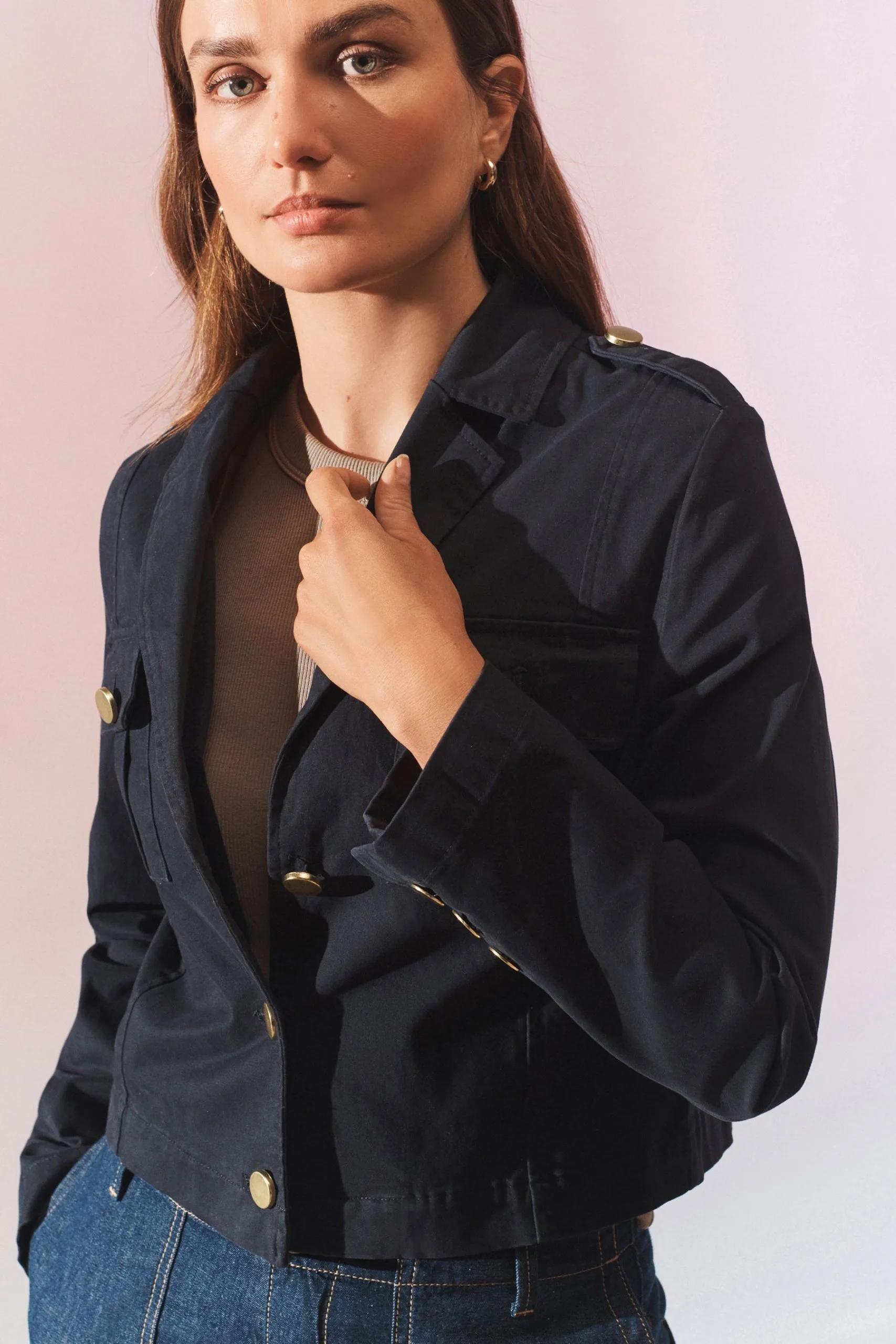 Next Navy Blue Smart Cropped Jacket 6 Next Navy Blue Smart Cropped Jacket - Image 4