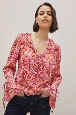 Next Ruffle Tie Front Long Sleeve Top