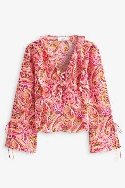 Next Ruffle Tie Front Long Sleeve Top -Women's Shirts & Blouses Sales C58 189s4