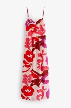 Next Tie Front Strappy Midi Dress With Linen -Women's Shirts & Blouses Sales C58 712s7