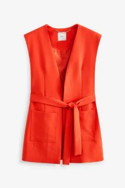 Next Red Sleeveless Belted Blazer -Women's Shirts & Blouses Sales C59 221s5