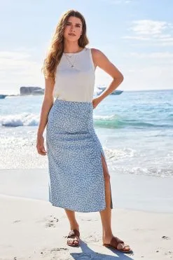 Next Blue Ditsy Floral TENCEL™ Midi Skirt