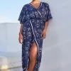 Next Navy Tie Dye Maxi Kaftan Coverup Beach Dress -Women's Shirts & Blouses Sales C61 973s