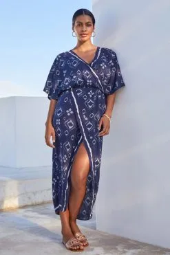 Next Navy Tie Dye Maxi Kaftan Coverup Beach Dress