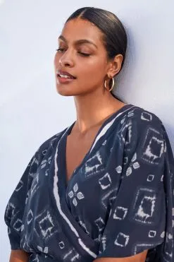 Next Navy Tie Dye Maxi Kaftan Coverup Beach Dress -Women's Shirts & Blouses Sales C61 973s4