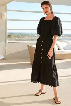 Next Button Through 100% Cotton Midi Skirt