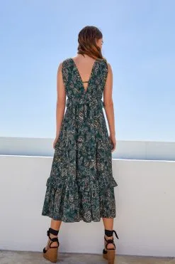 Next Navy Floral Plunge Frill Midi Summer Dress -Women's Shirts & Blouses Sales C62 367s3