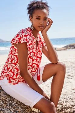 Next Capped Sleeve V-Neck Top With Linen