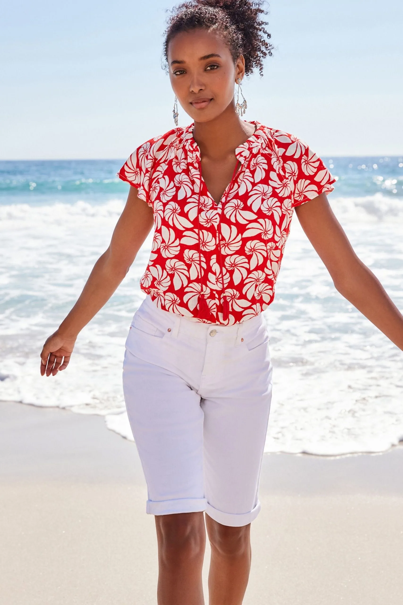 Next Capped Sleeve V-Neck Top With Linen 4 Next Capped Sleeve V-Neck Top With Linen - Image 2