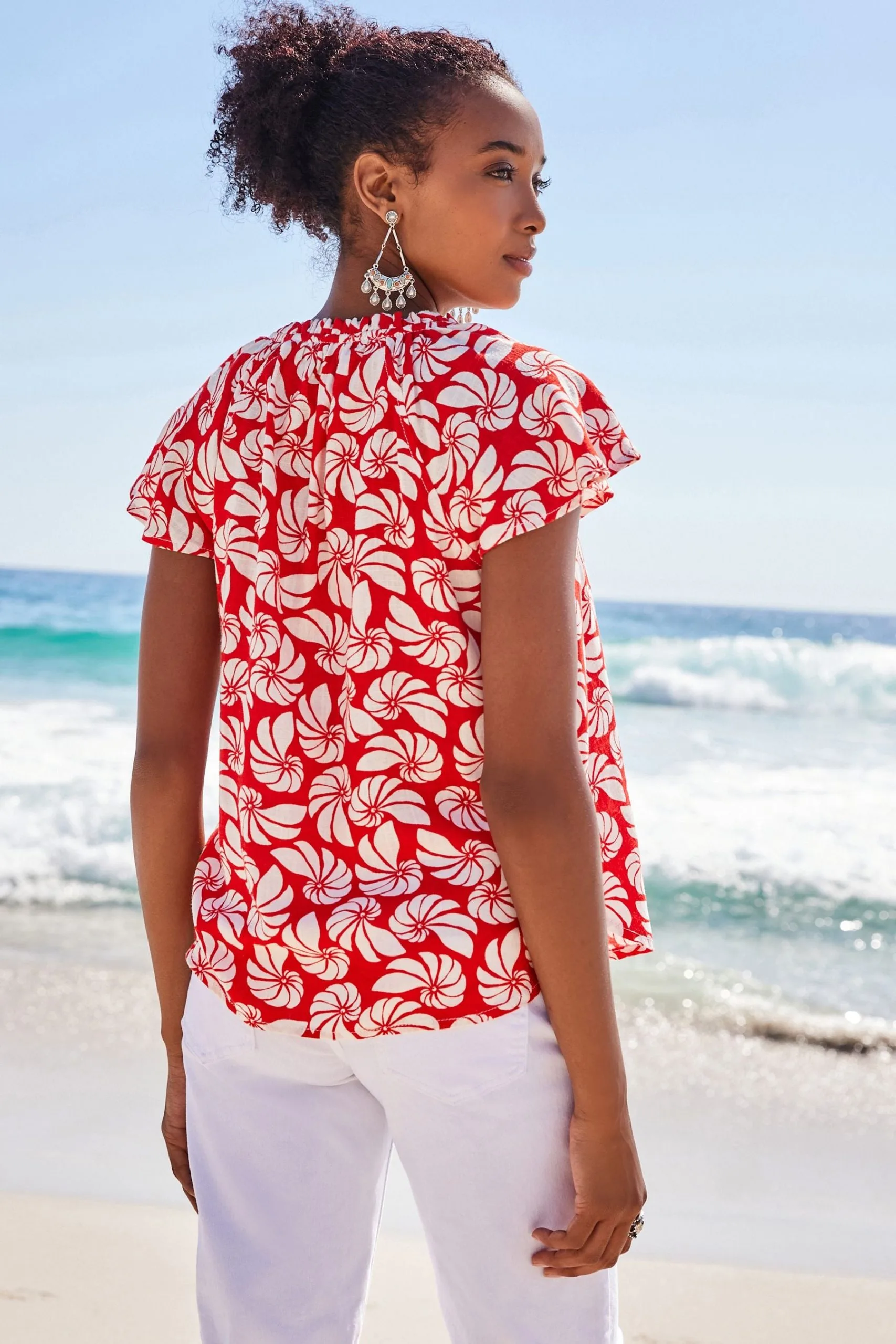 Next Capped Sleeve V-Neck Top With Linen 5 Next Capped Sleeve V-Neck Top With Linen - Image 3