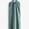 Next 100% Linen Ruched Halter Midi Dress
