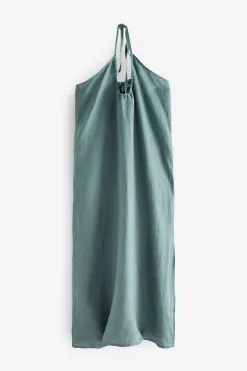Next 100% Linen Ruched Halter Midi Dress