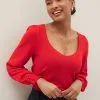 Next Button Cuff Sweetheart Neck Knit Top -Women's Shirts & Blouses Sales C67173s
