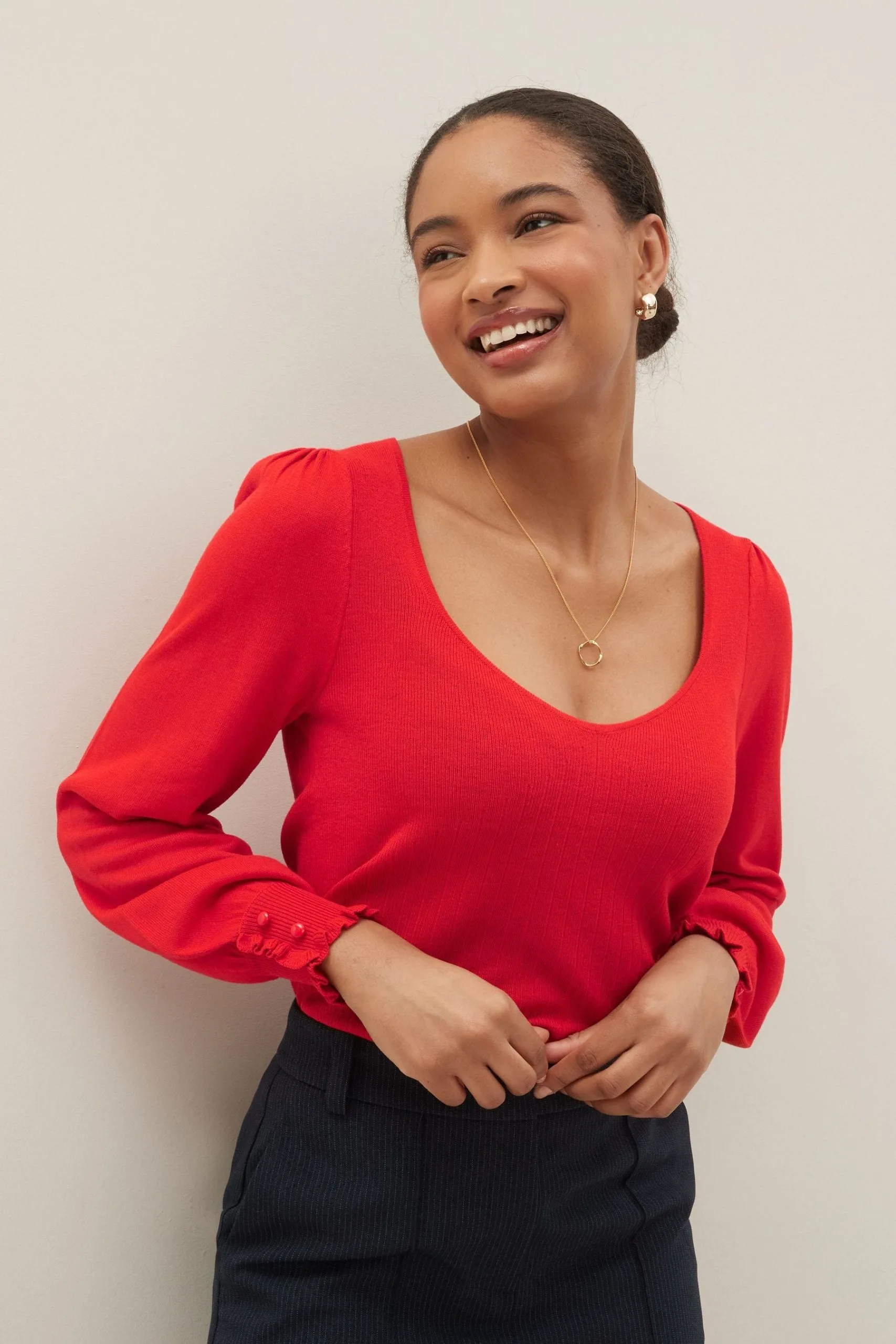 Next Button Cuff Sweetheart Neck Knit Top 3 Next Button Cuff Sweetheart Neck Knit Top