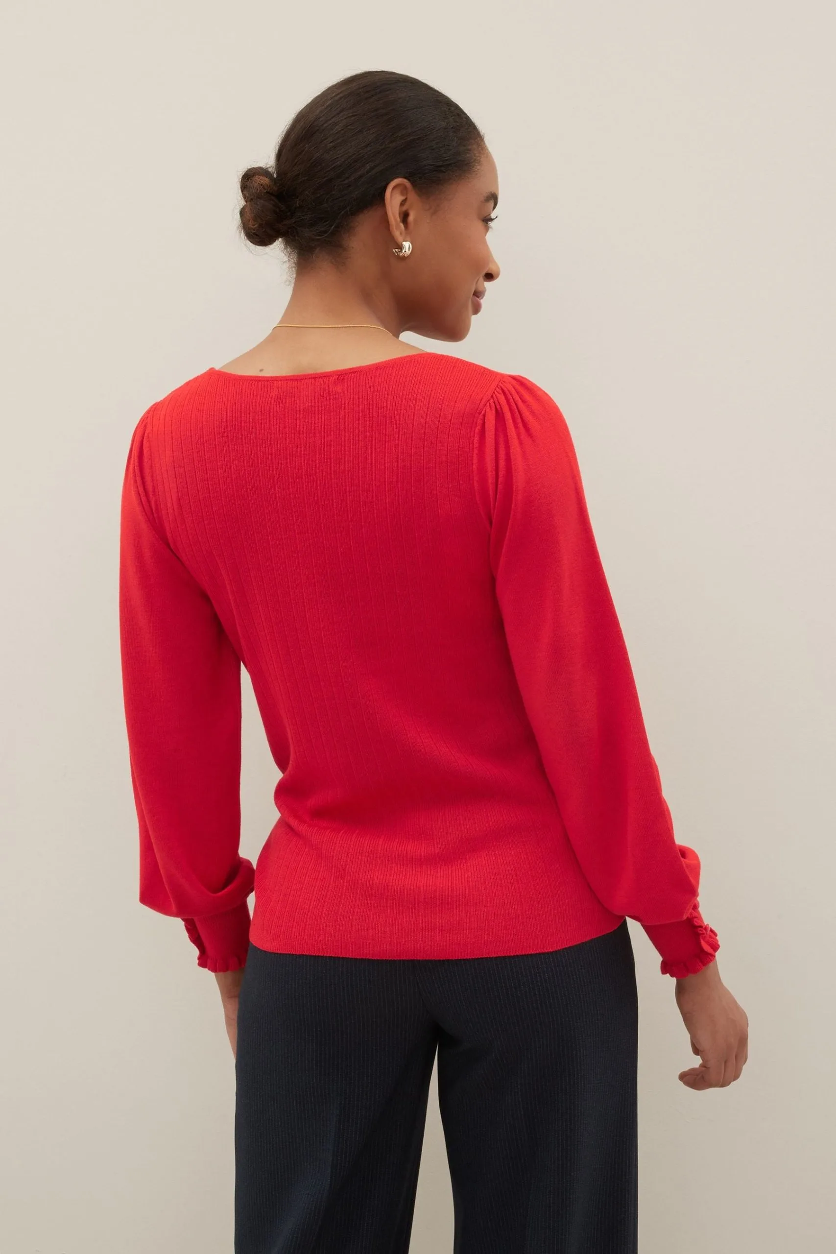 Next Button Cuff Sweetheart Neck Knit Top 4 Next Button Cuff Sweetheart Neck Knit Top - Image 2