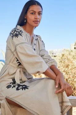 Next Linen Rich Embroidered Midi Summer Dress -Women's Shirts & Blouses Sales C68 971s4