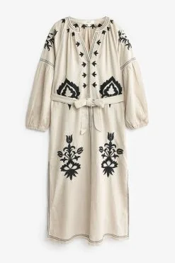 Next Linen Rich Embroidered Midi Summer Dress -Women's Shirts & Blouses Sales C68 971s6