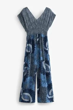 Next Blue Sleeveless Shirred Waisted Wide Leg Jumpsuit -Women's Shirts & Blouses Sales C70 252s6