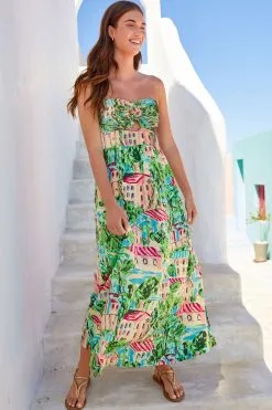 Next Tie Front Strappy Midi Dress With Linen