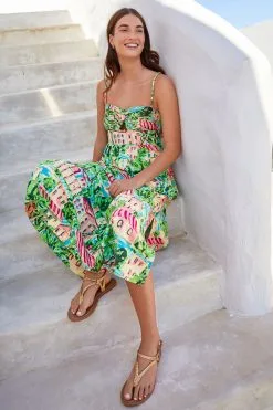 Next Tie Front Strappy Midi Dress With Linen -Women's Shirts & Blouses Sales C72 075s4