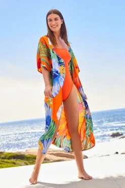 Next Orange Floral Print Maxi Kimono