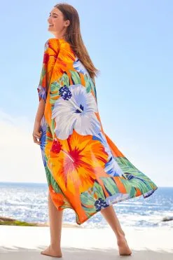 Next Orange Floral Print Maxi Kimono -Women's Shirts & Blouses Sales C72 233s4