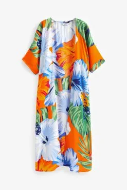 Next Orange Floral Print Maxi Kimono -Women's Shirts & Blouses Sales C72 233s5