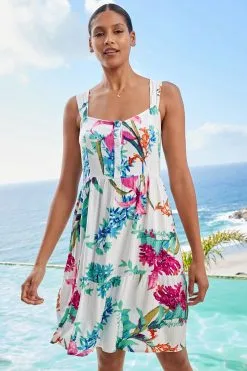 Next White Floral Woven Short Summer Dress