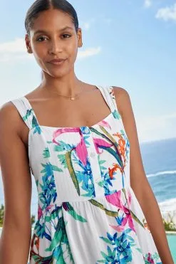 Next White Floral Woven Short Summer Dress -Women's Shirts & Blouses Sales C72 881s4