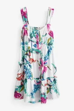 Next White Floral Woven Short Summer Dress -Women's Shirts & Blouses Sales C72 881s5