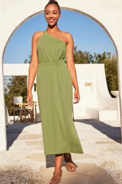 Next One Shoulder Split Hem Cotton Midi Summer Dress