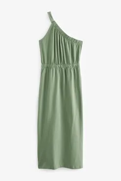 Next One Shoulder Split Hem Cotton Midi Summer Dress -Women's Shirts & Blouses Sales C74 726s4