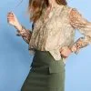 Next Green Floral Ruffle Neck Long Sleeve Blouse -Women's Shirts & Blouses Sales C78 344s