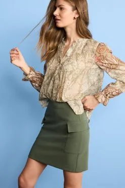 Next Green Floral Ruffle Neck Long Sleeve Blouse
