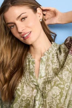 Next Green Floral Ruffle Neck Long Sleeve Blouse -Women's Shirts & Blouses Sales C78 344s3