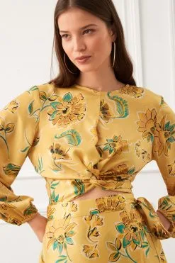 Next Knot Front Long Sleeve Satin Top