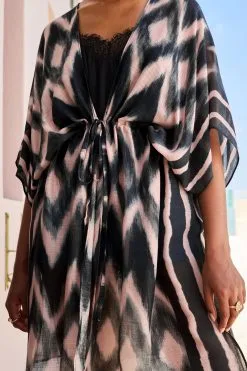 Next Pink Ikat Print Longline Tie Waist Kimono -Women's Shirts & Blouses Sales C83 372s3