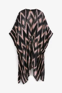 Next Pink Ikat Print Longline Tie Waist Kimono -Women's Shirts & Blouses Sales C83 372s5