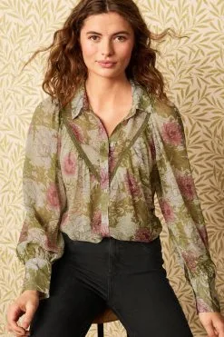 Next Sheer Lace Trim Long Sleeve Shirt